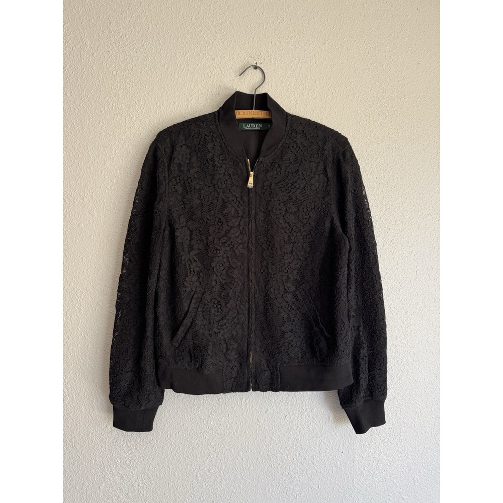 Lauren Ralph Lauren Black Floral Zip Up Jacket Women’s Medium
